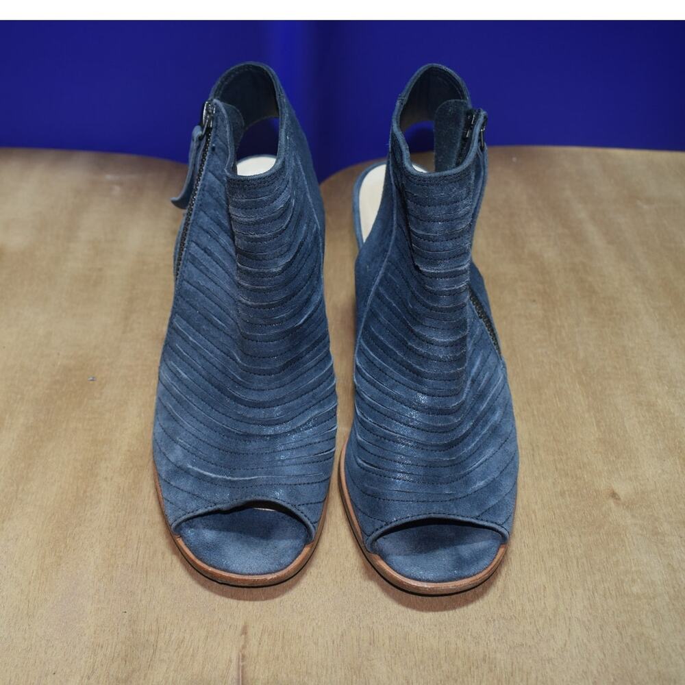 Paul Green Navy Blue Suede Peep Toe Heeled Booties – Size 7.5